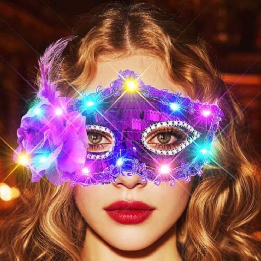 6370 Purple Masquerade Mask Light Up Halloween Masks and Adult